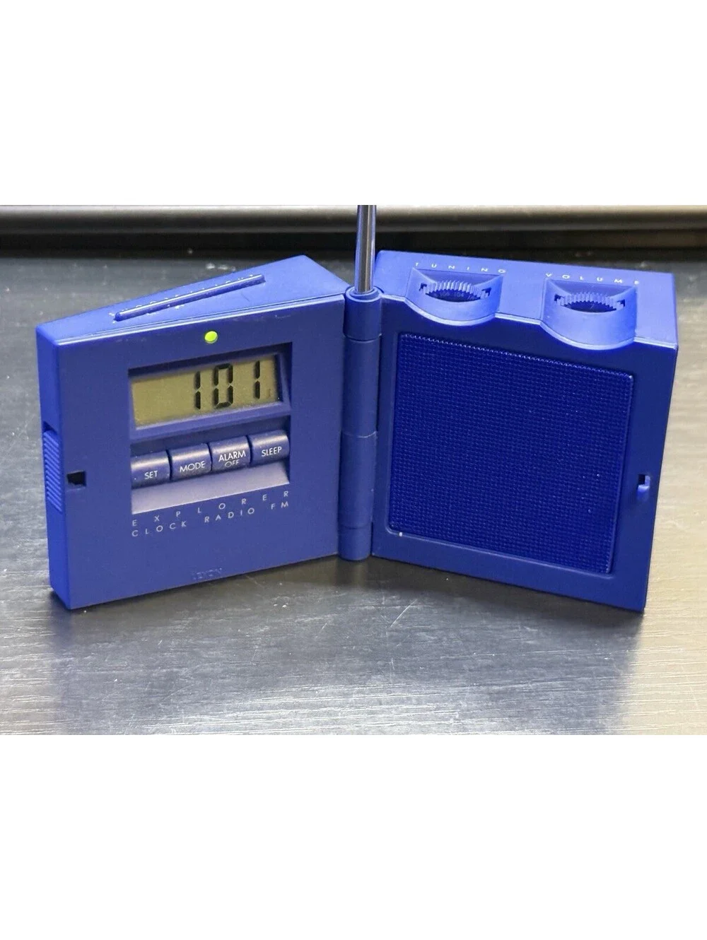 Vintage 1995 Lexon Explorer Folding FM Clock Radio Blue H Houplain Design